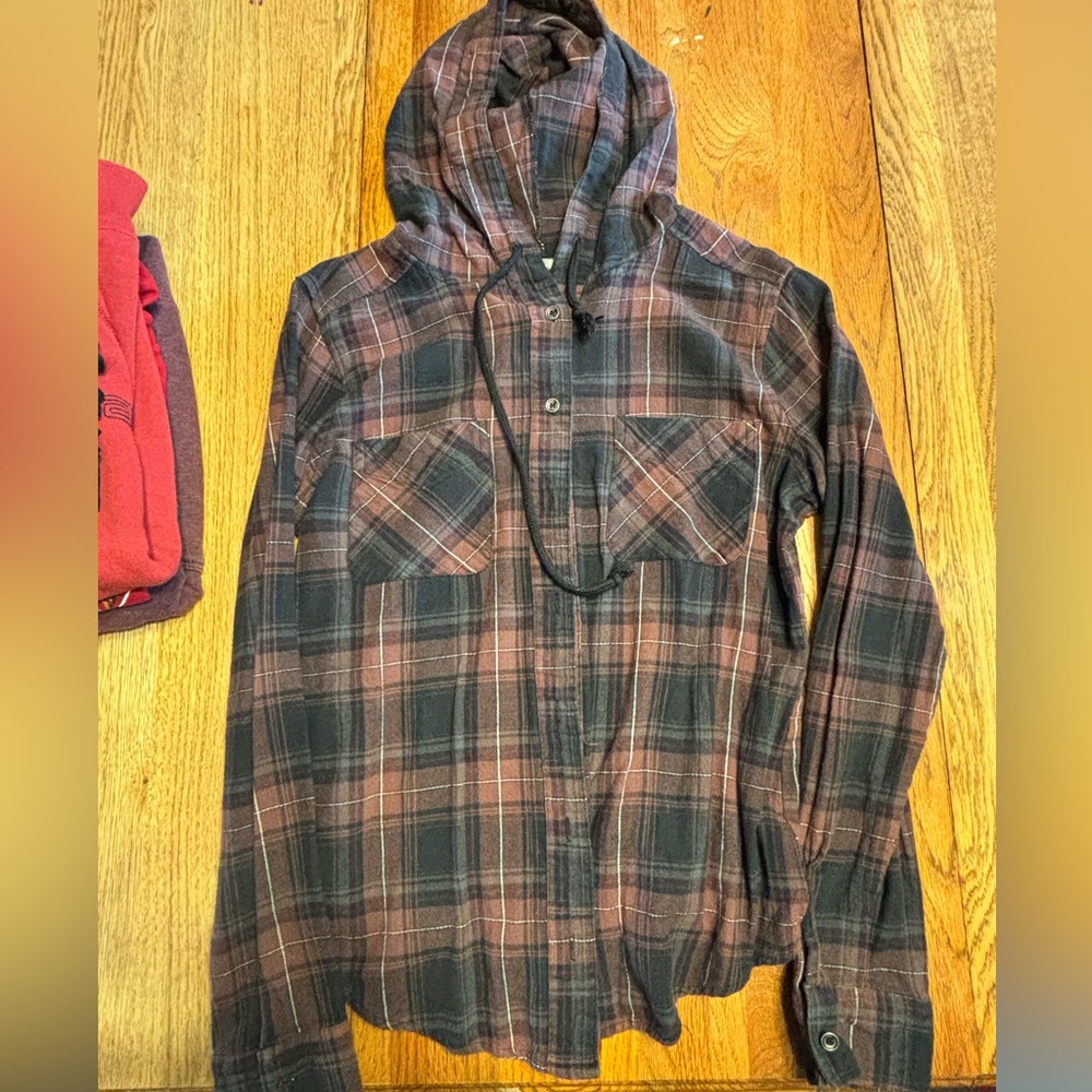 Bke flannel hooded button up